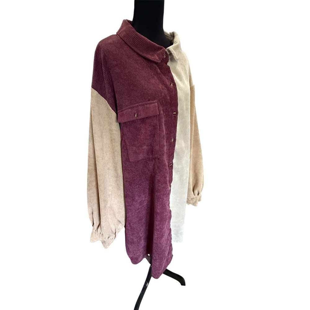 Nasty Gal Colorblock Corduroy Long Sleeve Shirt Dress Sz 18 Indie Sleaze - Picture 3 of 8